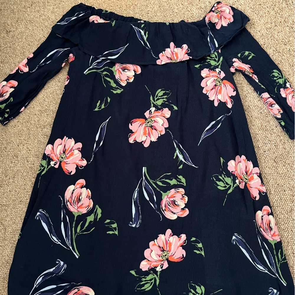 Floral Off-Shoulder Dress - Black and Pink